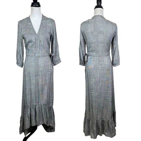 Lovestitch | NWT Black & White Houndstooth V-neck 3/4 Sleeve Wrap Maxi Dress - Picture 1 of 9